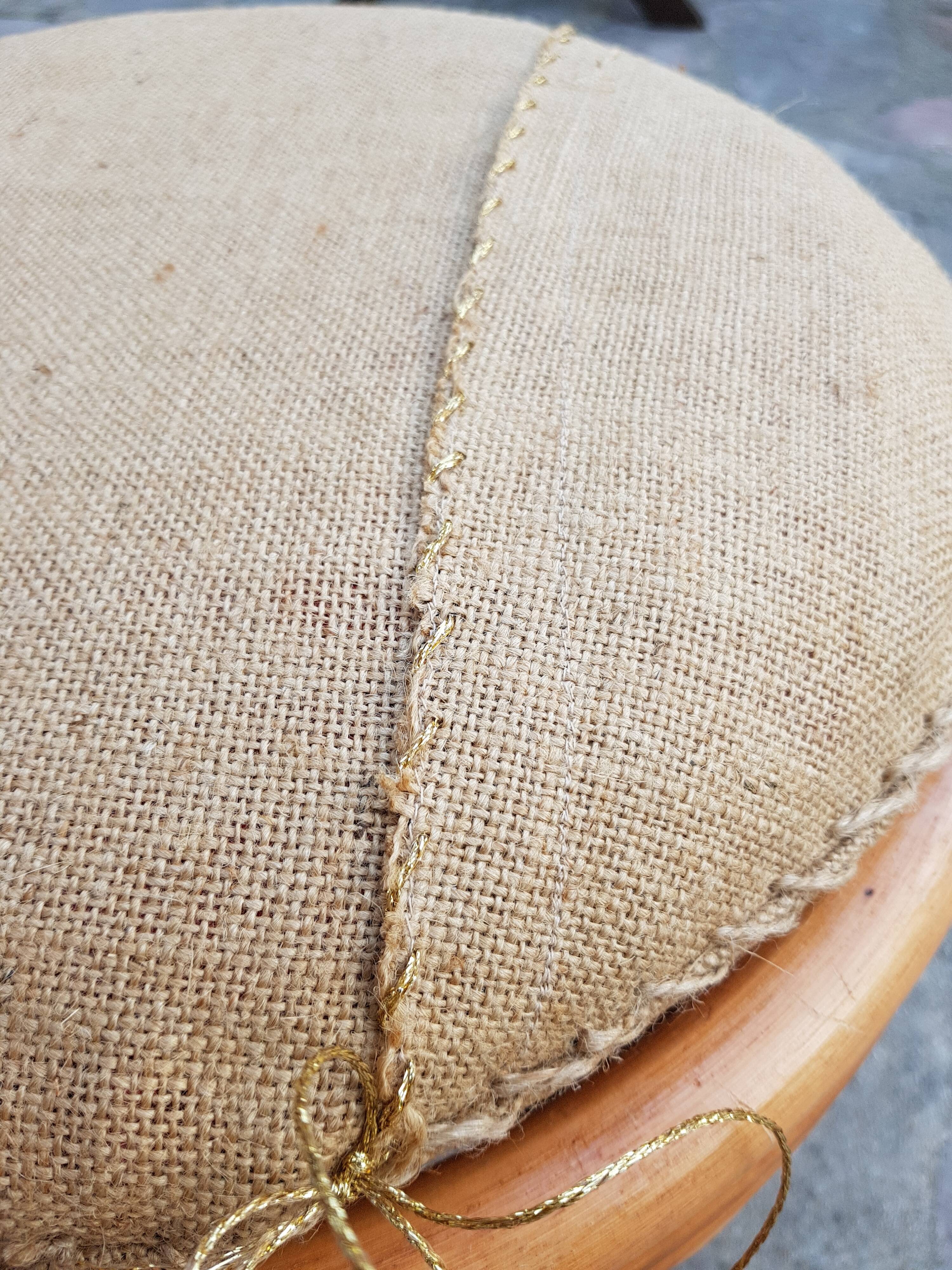 Rattan pouf burlap