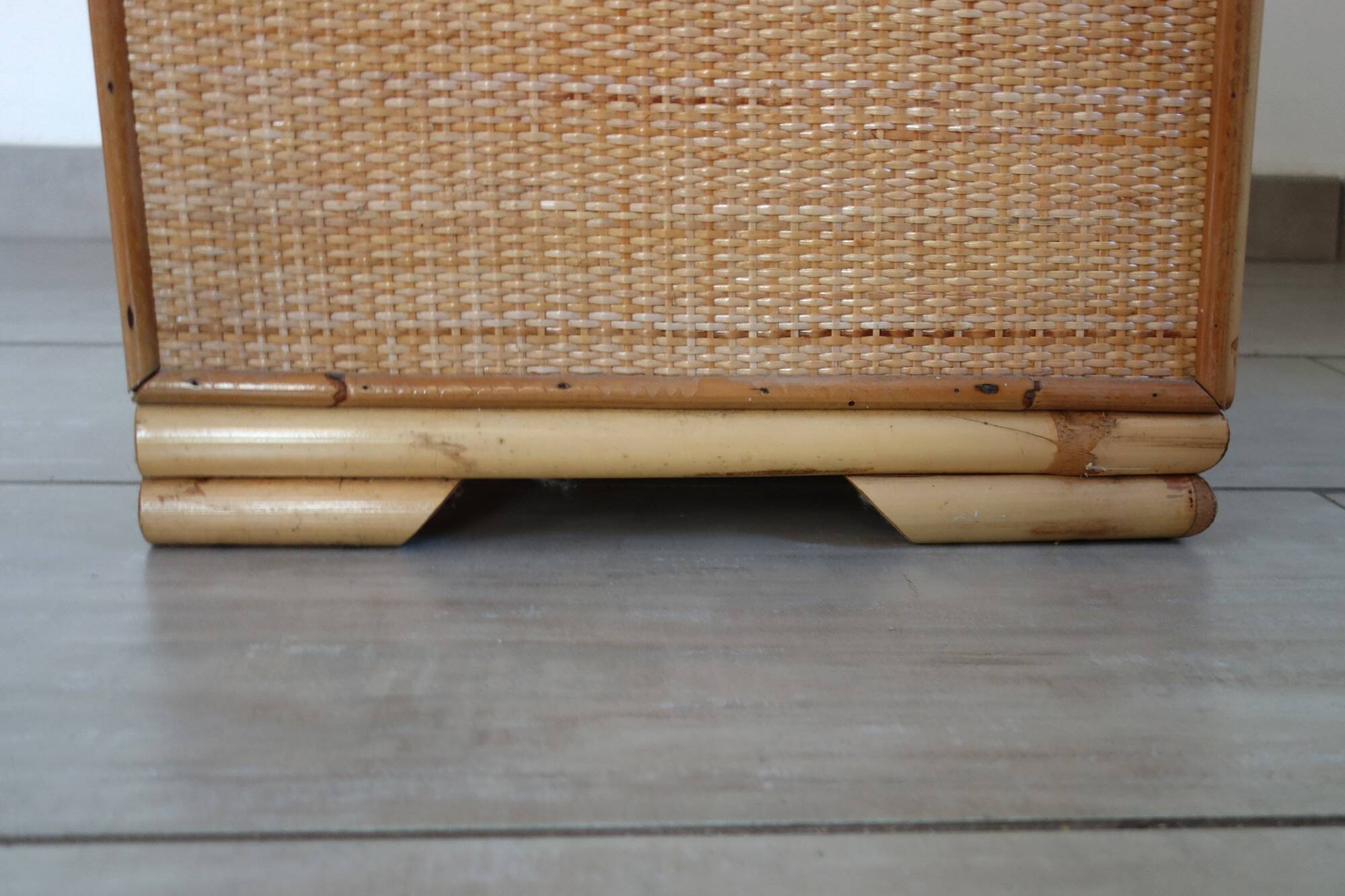 Chest of drawers with 5 wicker and bamboo drawers, 70s/80s.