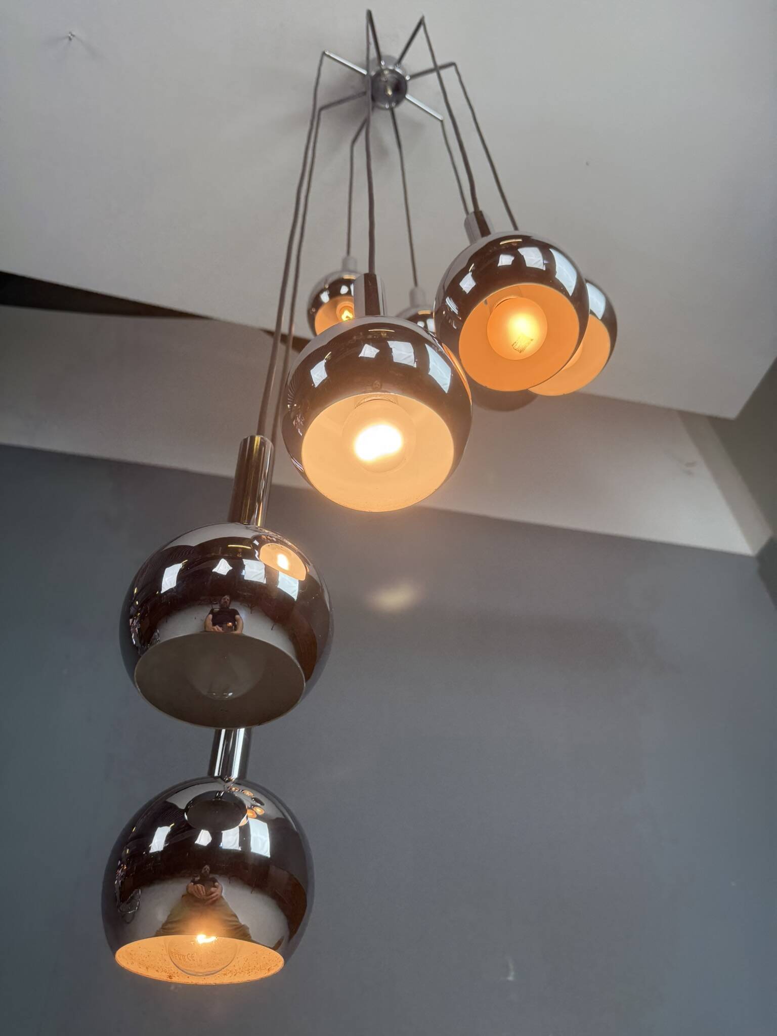 Chandelier cascade Wortmann & Filz chrome, époque spatiale des années 1970