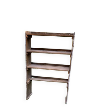 Bibliothèque en pin gris rustique, étagère ouverte vintage des années 1920, 85x27x137 cm
