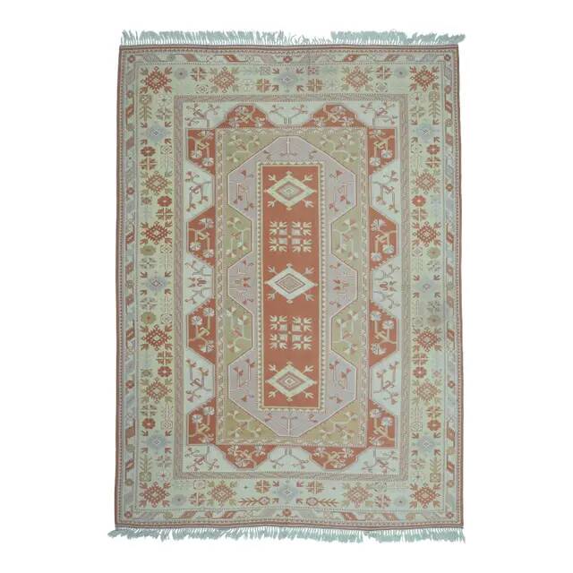 1970s Vintage Turkish Handmade Wool & Cotton Orange Area Rug 254x358