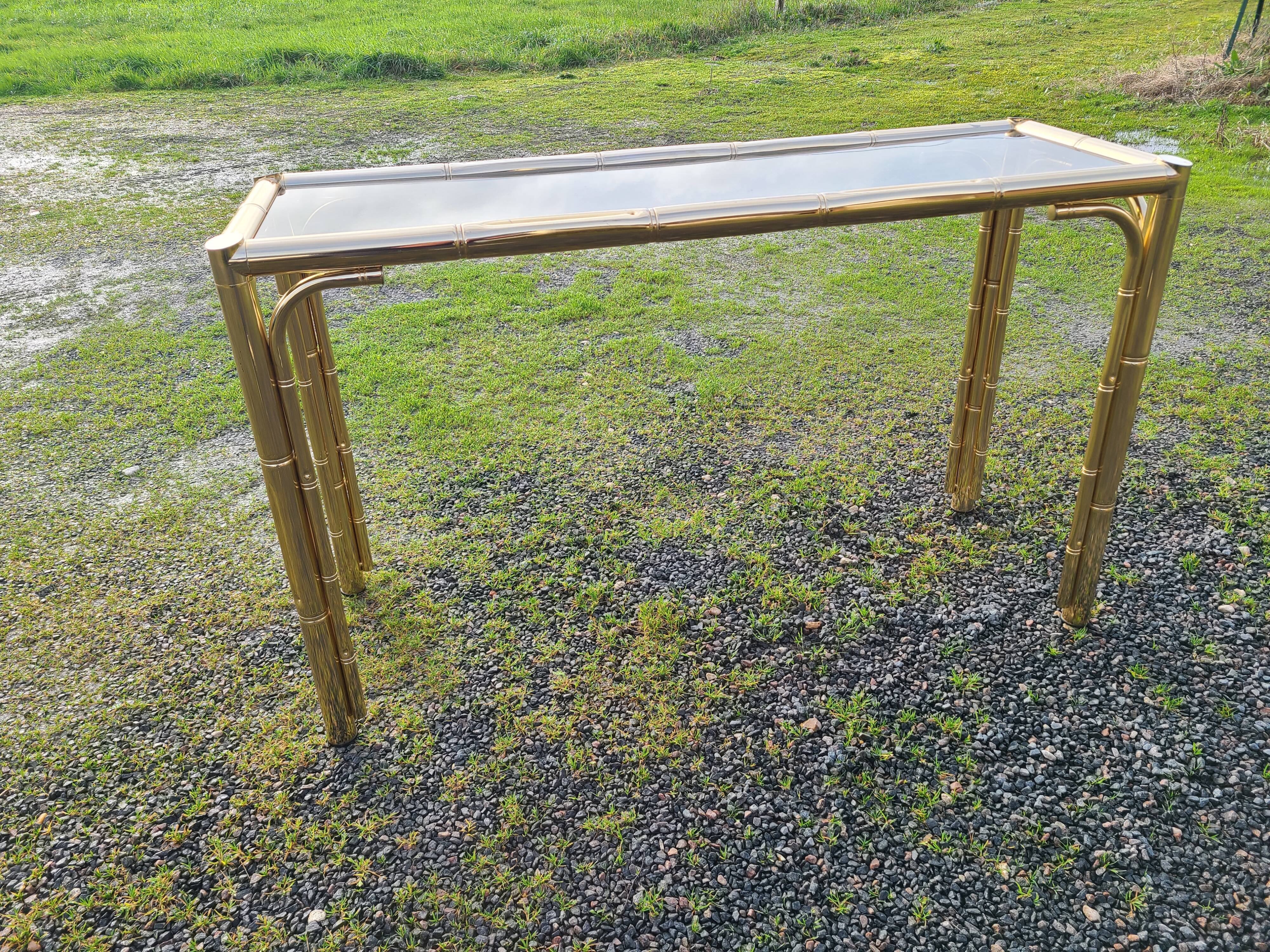 Gold console and vintage smoked glass, imitation bamboo 1970