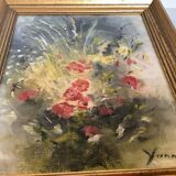 Tableau fleurs huile sur toile Yann