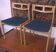 Set of Danish oak dining chairs with petrol blue covers, 1960s