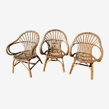 3 rattan armchairs from the 60'S