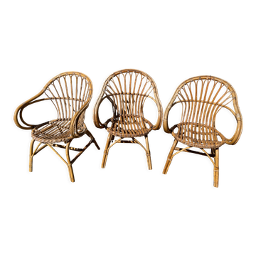 3 rattan armchairs from the 60'S