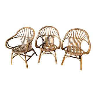 3 rattan armchairs from the 60'S