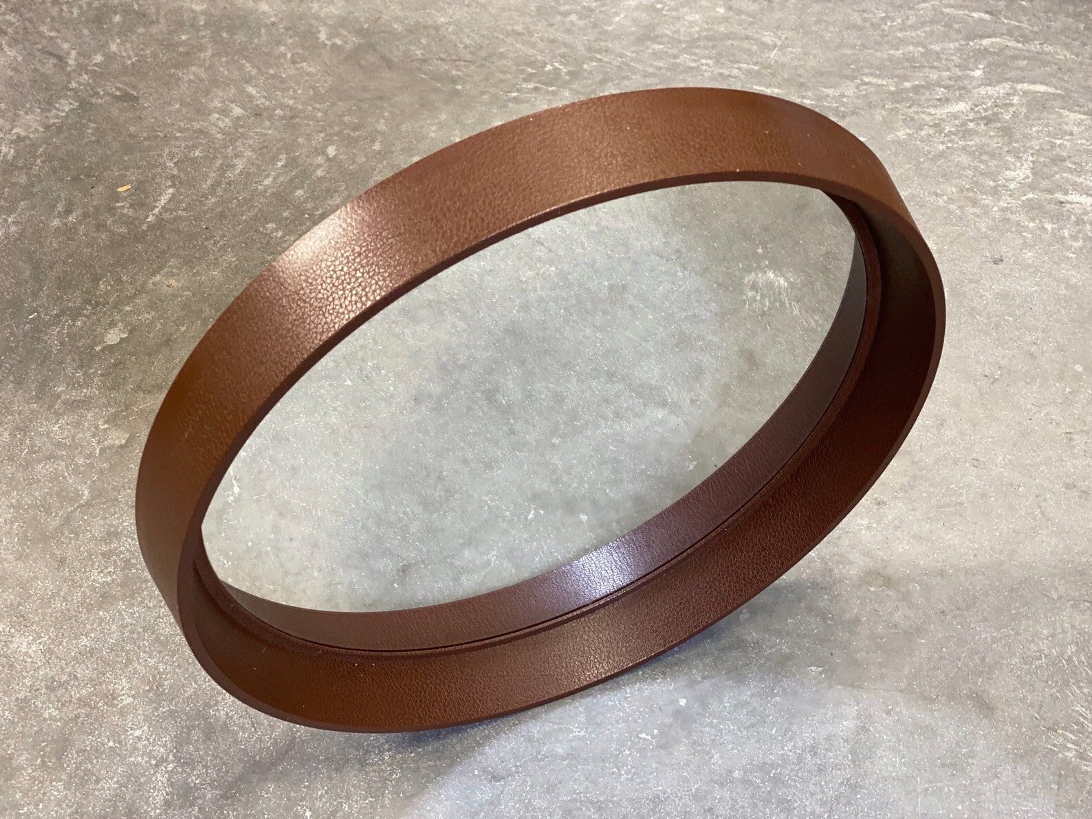 Space Age brown plastic round mirror, plastic design wall mirror