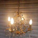 Rare old cage chandelier in gilded bronze and crystal 4 lights / WORKING CONDITION LEFT?