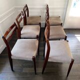Set of 6 vintage Scandinavian chairs in Rio rosewood & beige mottled velvet 60's