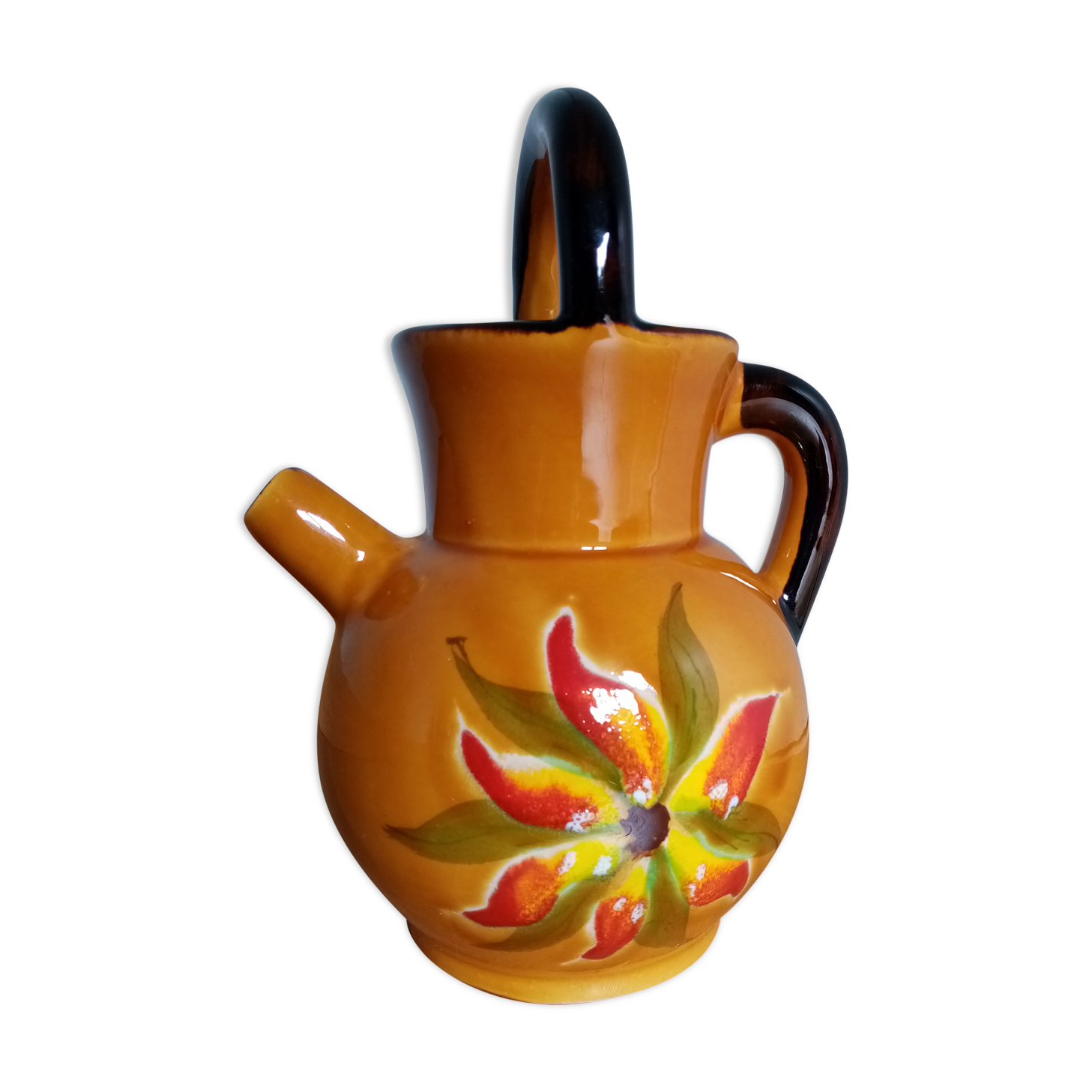 Pitcher jug vase enamelled ceramic Camarès