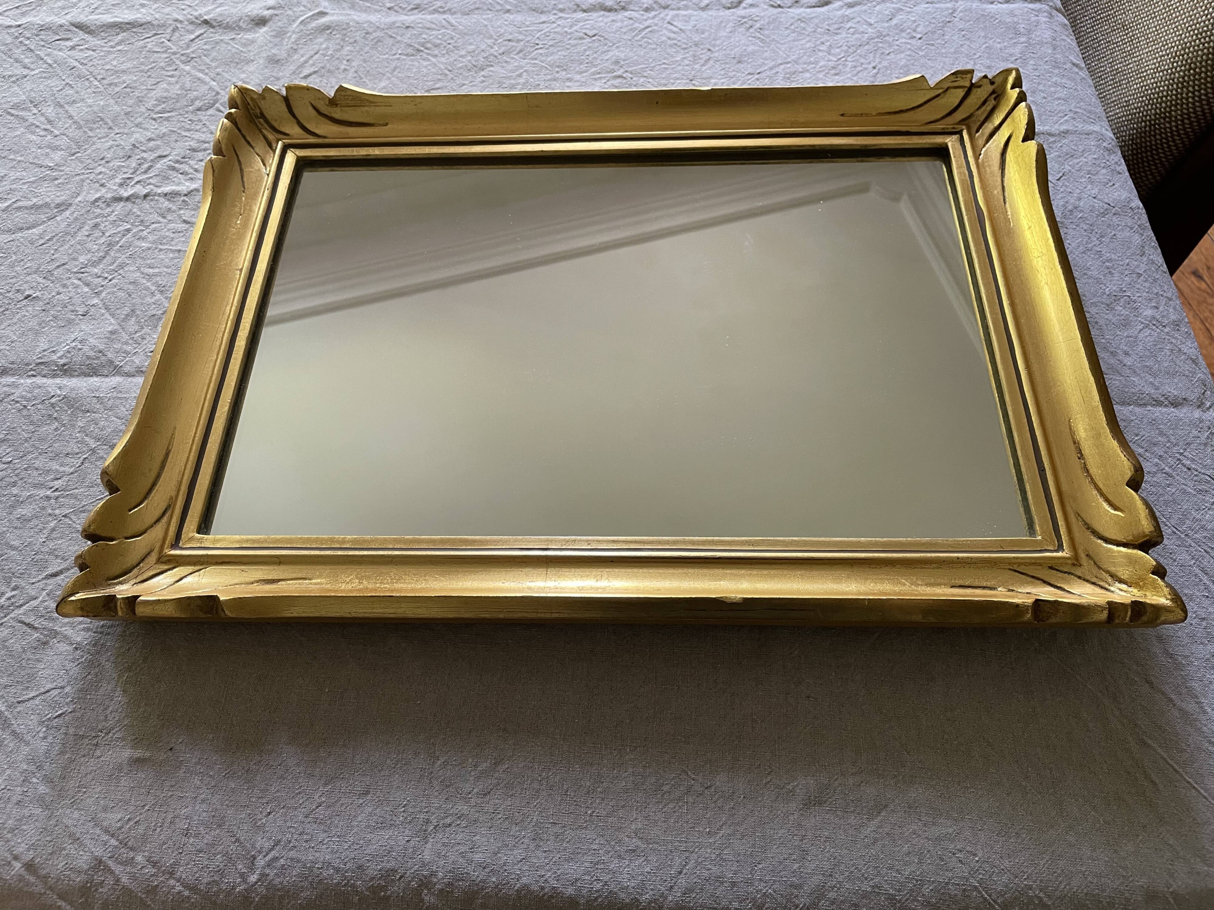 Vintage rectangular mirror in gilded wood h49 xl35
