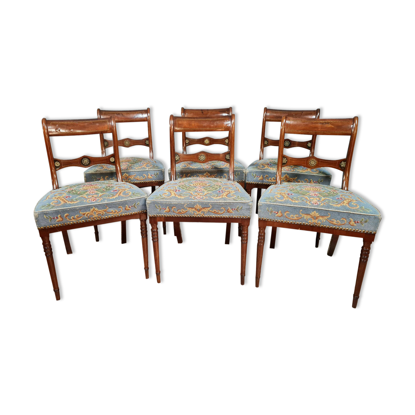 Series of 6 Napoleon III period chairs in mahogany and lemon fillets