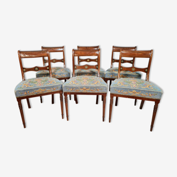 Série de 6 chaises époque Napoléon III en acajou et filets de citronnier