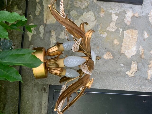 Ceiling light foliage and vintage gilded metal plant