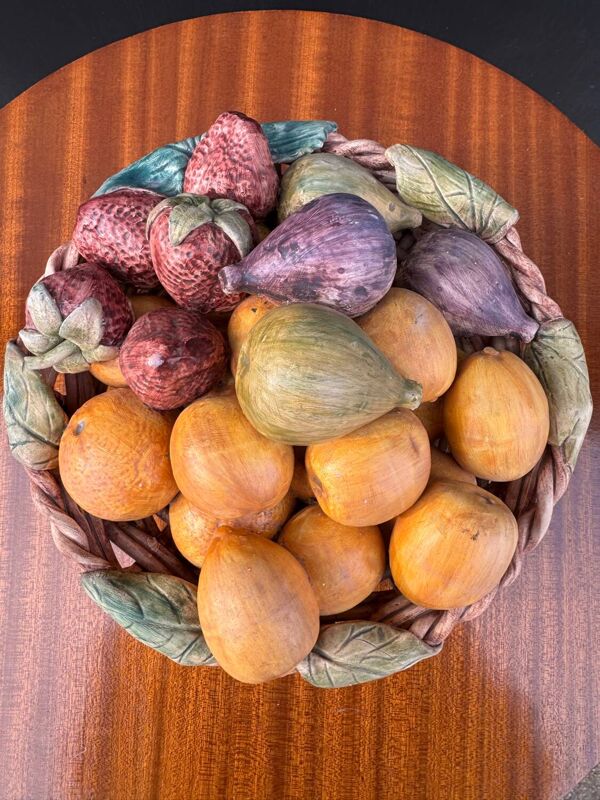Corbeille à fruits trompe l’œil, Portugal années 70