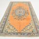 6x9 Vintage Peach Color Blue Medallion Handmade Vintage Rug, 175x290 Cm