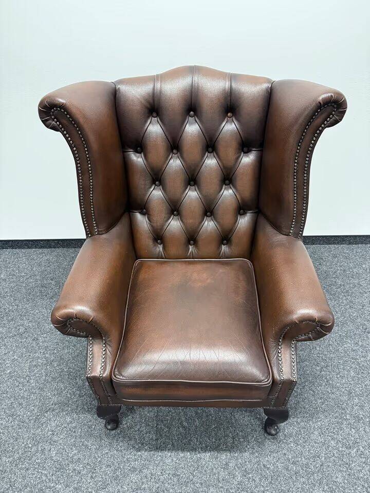 Brown Leather Chesterfield Wing Chair