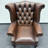 Brown Leather Chesterfield Wing Chair