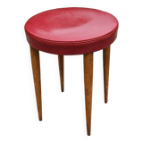 Baumann Low Stool Varnished Beech and Red Faux Leather