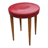 Baumann Low Stool Varnished Beech and Red Faux Leather