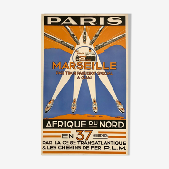 Affiche original Paris Marseille Afrique du Nord PLM 1930 - Petit Format - On linen