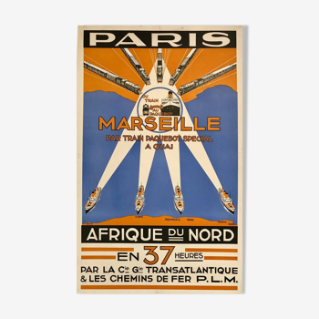 Original poster Paris Marseille North Africa PLM 1930 - Small Format - On linen