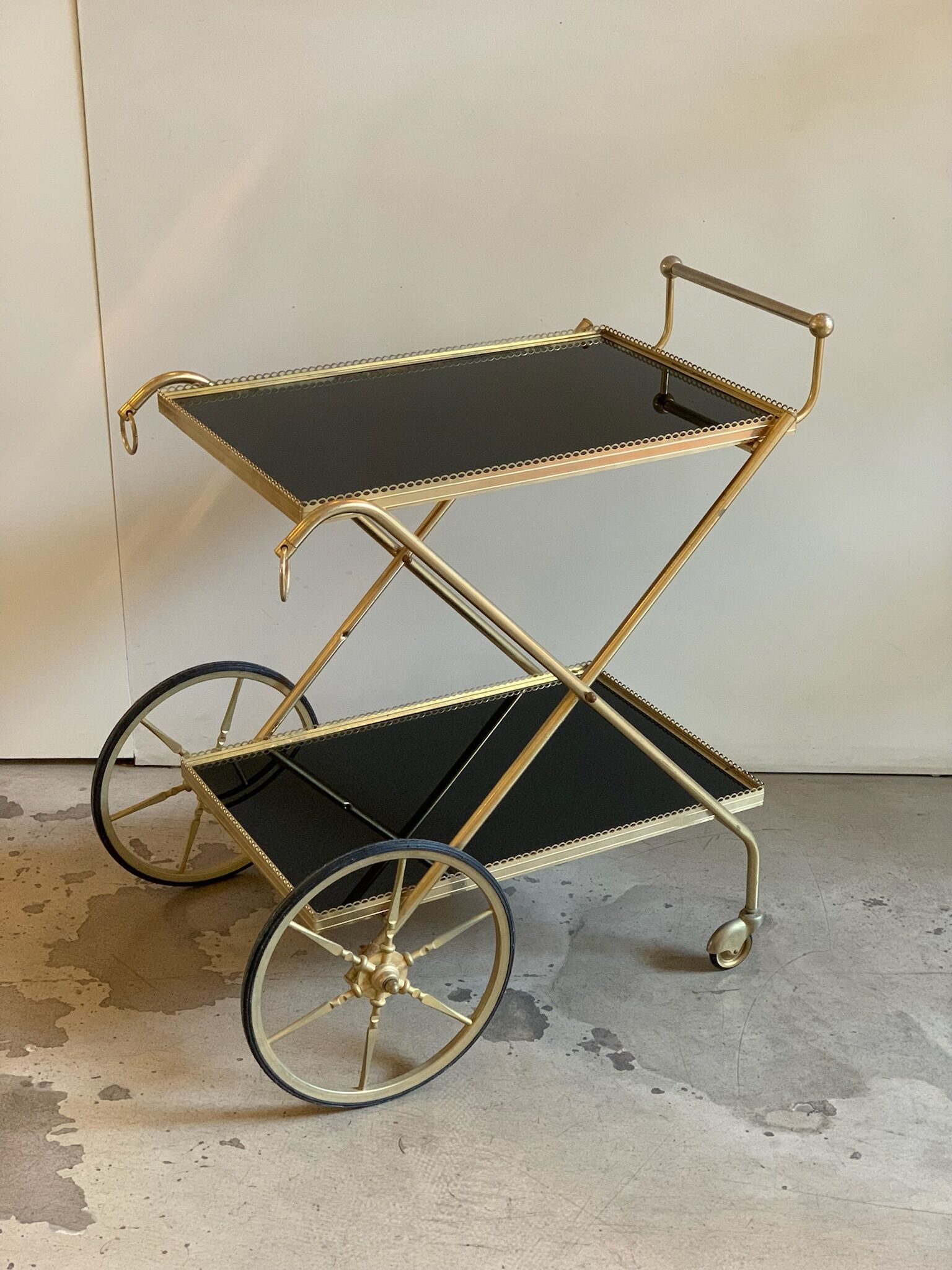 Brass and glass service trolley