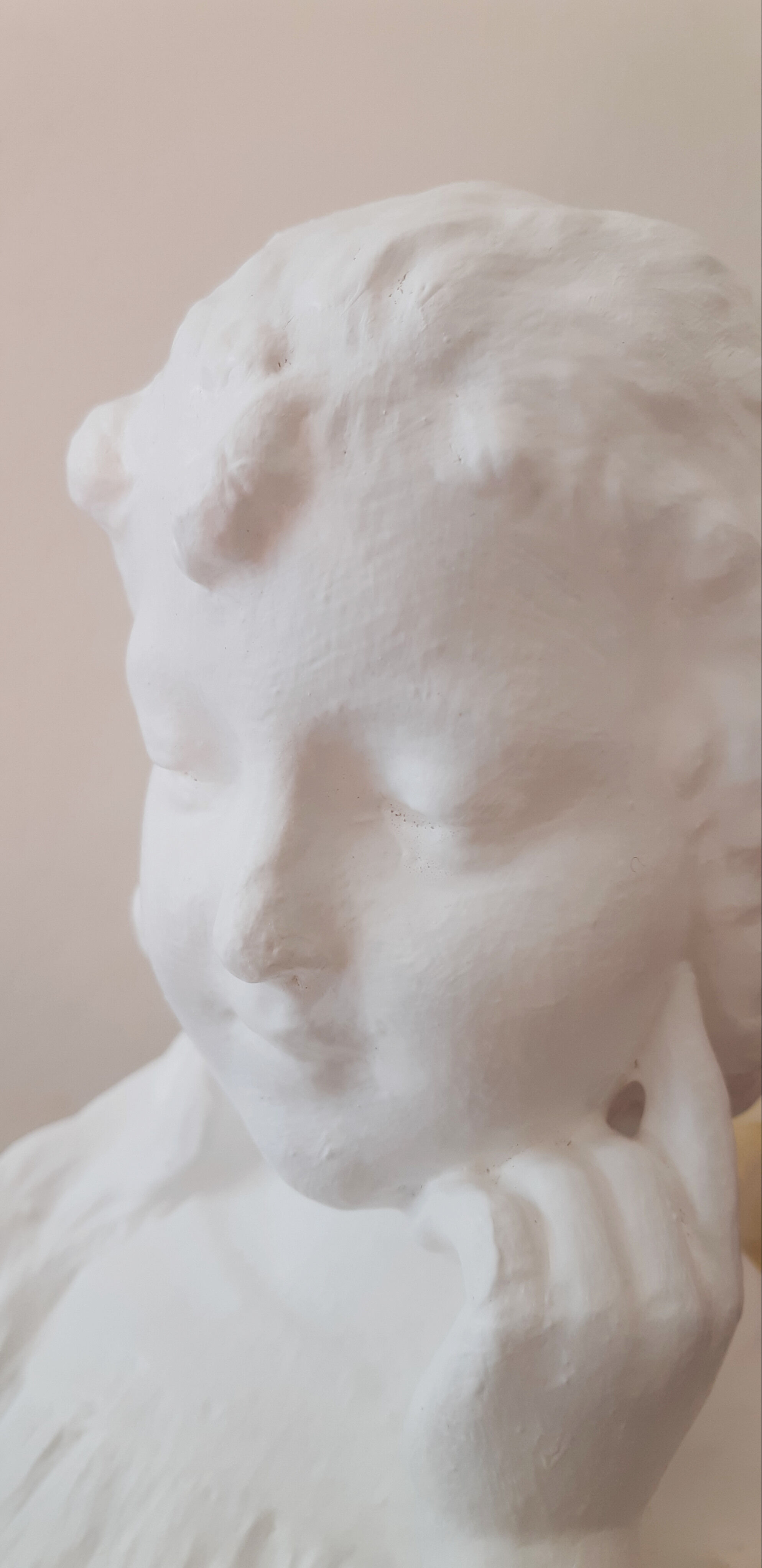 Plaster bust reading child