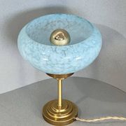 Vintage table lamp in blue Clichy glass & patinated brass