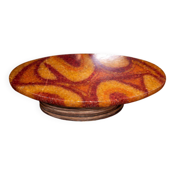 Accolay - Grande table basse design en résine – Décor abstrait –Années 1970