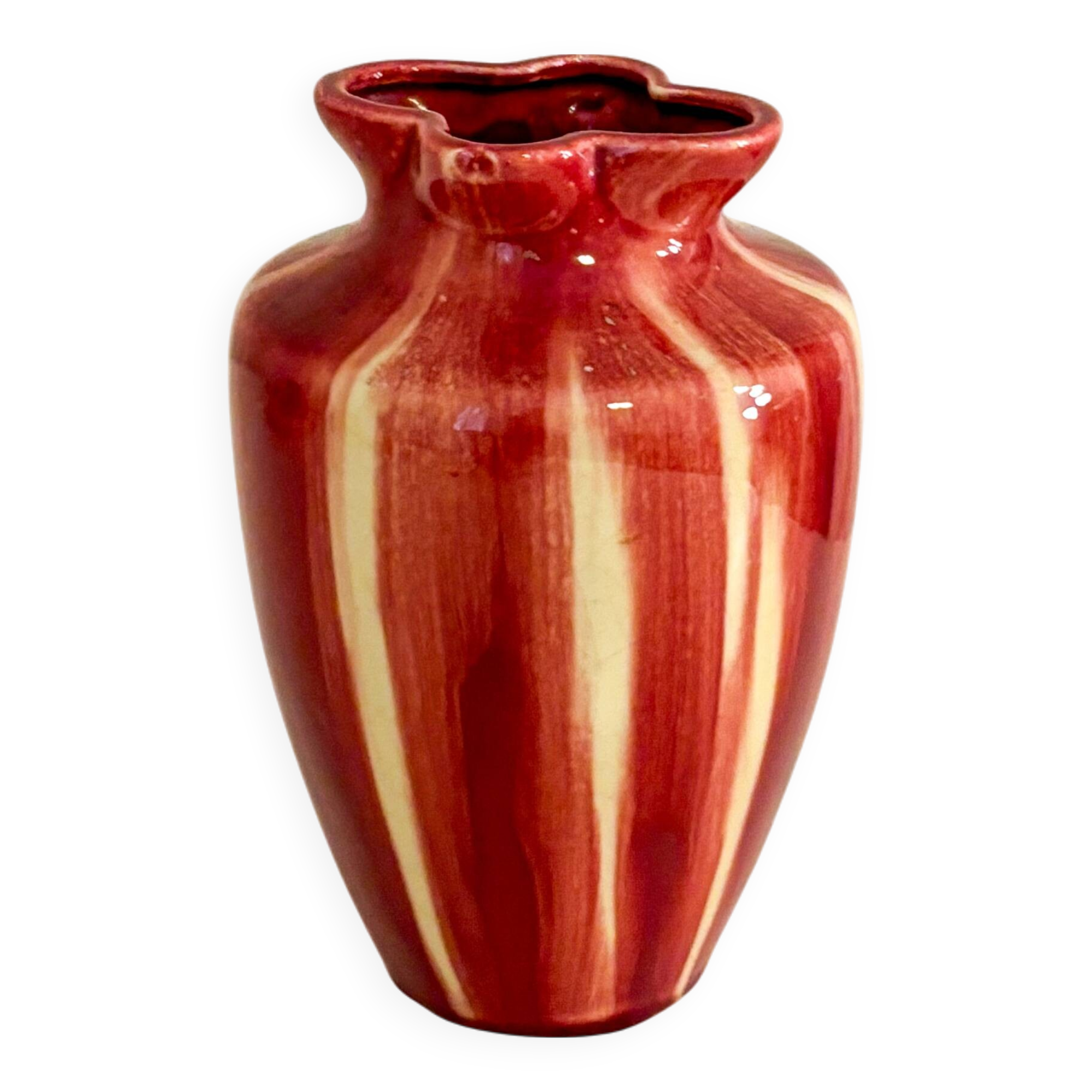 Glazed ceramic vase, Flower neck, Bordeaux, 1970 - 17 X 13 cmV