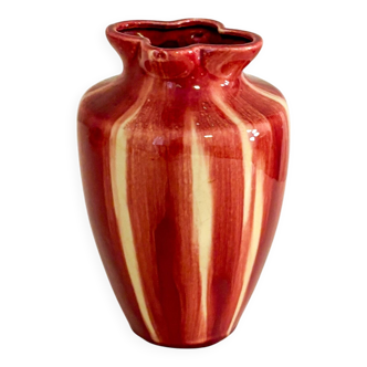 Glazed ceramic vase, Flower neck, Bordeaux, 1970 - 17 X 13 cmV