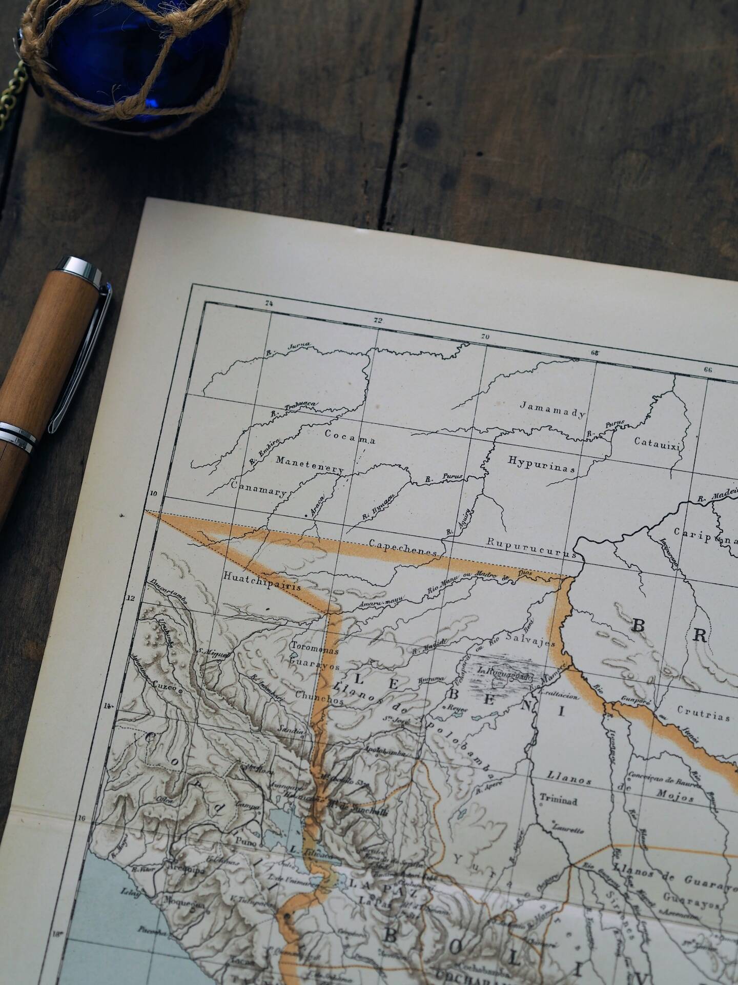 Bolivia, old map 1887 – vintage geographical map.