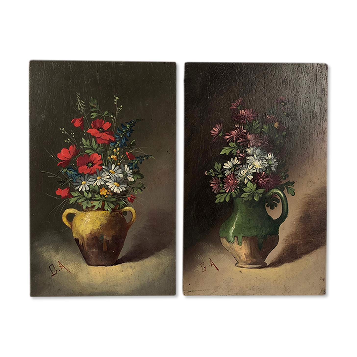 Pair of miniatures, oils on panel, bouquets of flowers