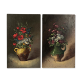 Pair of miniatures, oils on panel, bouquets of flowers
