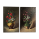 Paire de miniatures, huiles sur panneau, bouquets de fleurs
