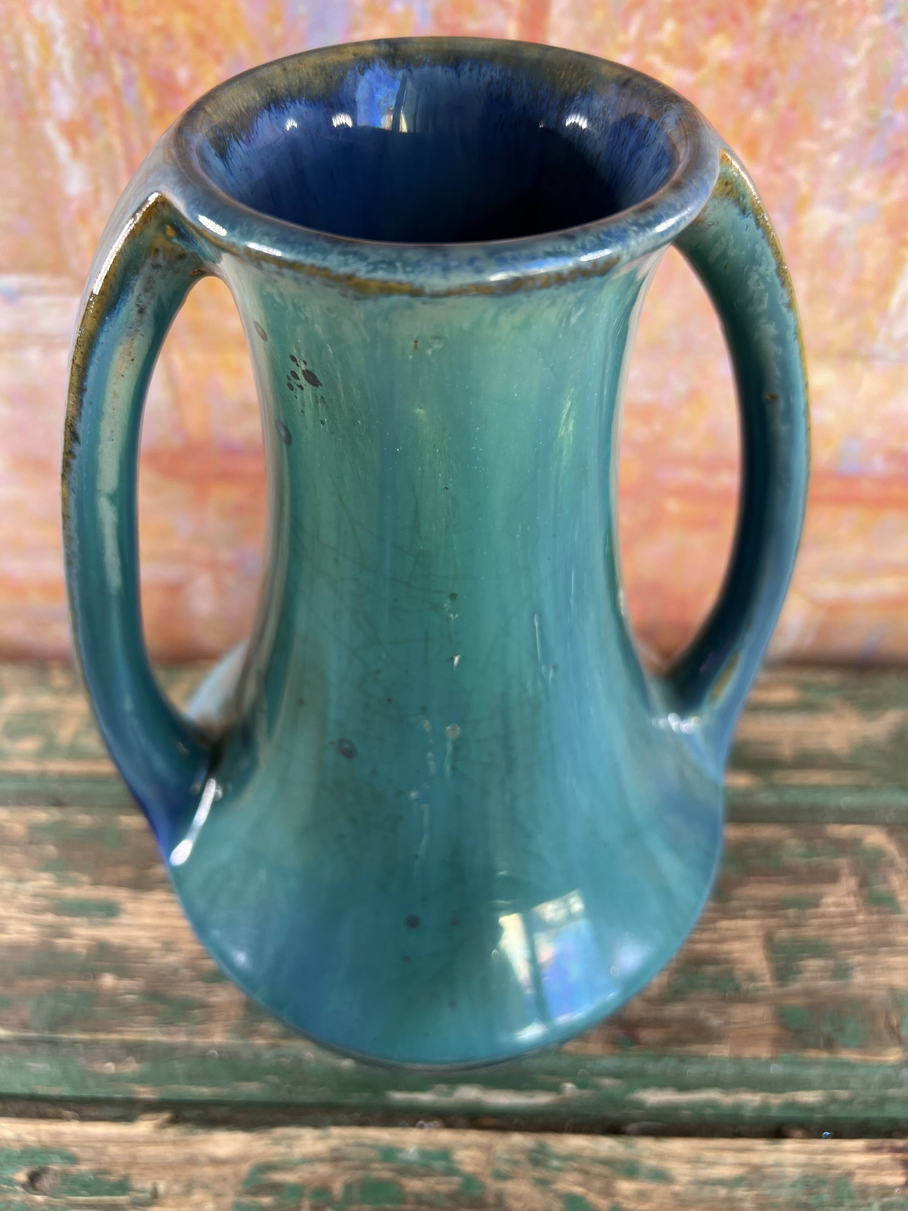 Blue & green glazed ceramic vase Art Nouveau style