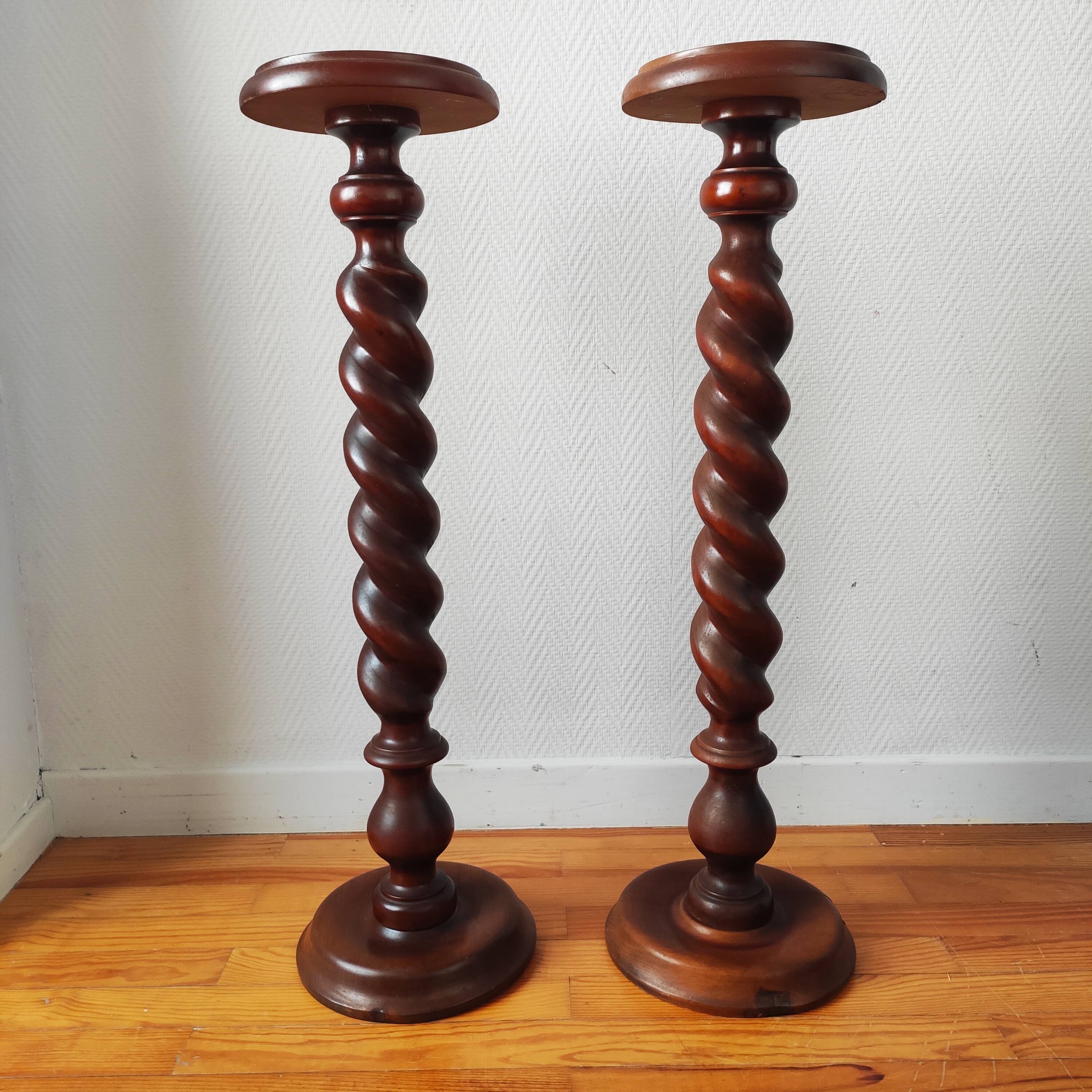 Pair of turned wooden pedestals