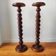 Pair of turned wooden pedestals