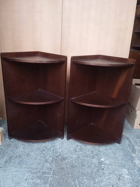 Pair of art deco style mahogany corner cabinets