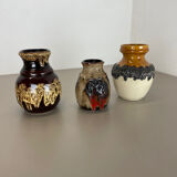 Set of 3 multi-color fat lava op art pottery vase made bay ceramics, germany