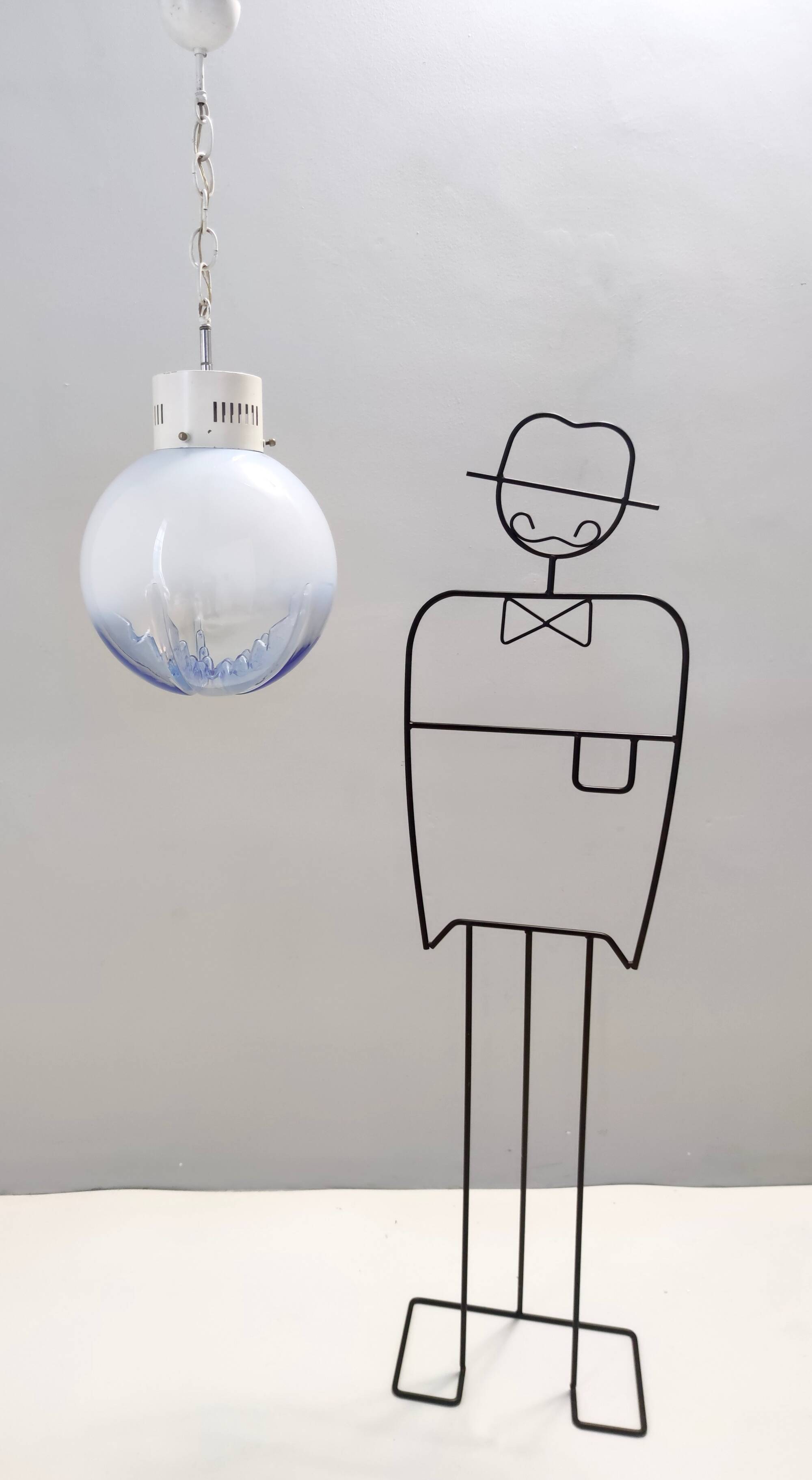 Transparent and Blue Murano Glass Pendant attributed to  Mazzega, Italy