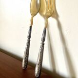Horn and silver-plated salad cutlery, early 20th century.