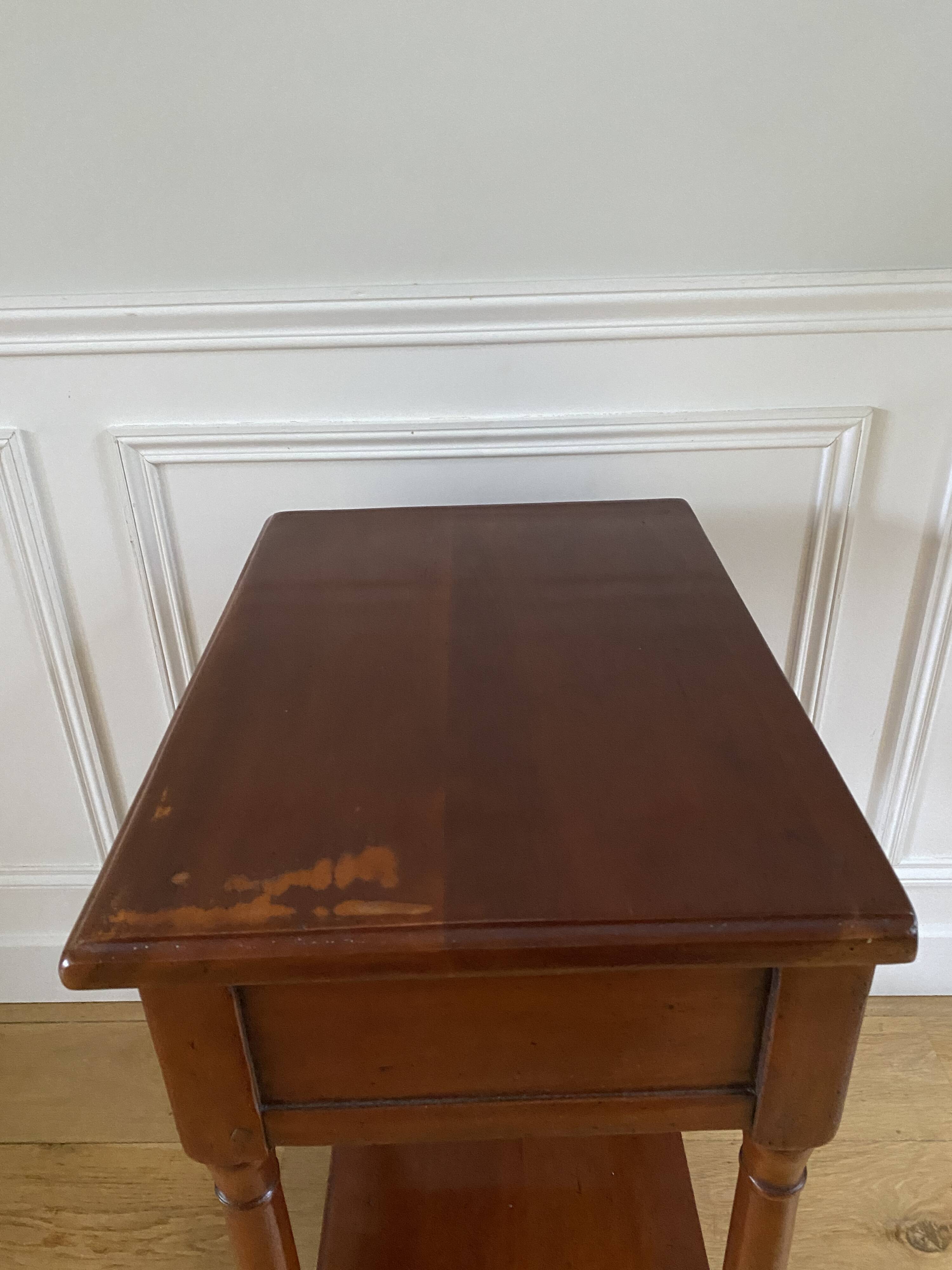 Nightstand, vintage side table with a drawer and a low shelf in solid wood