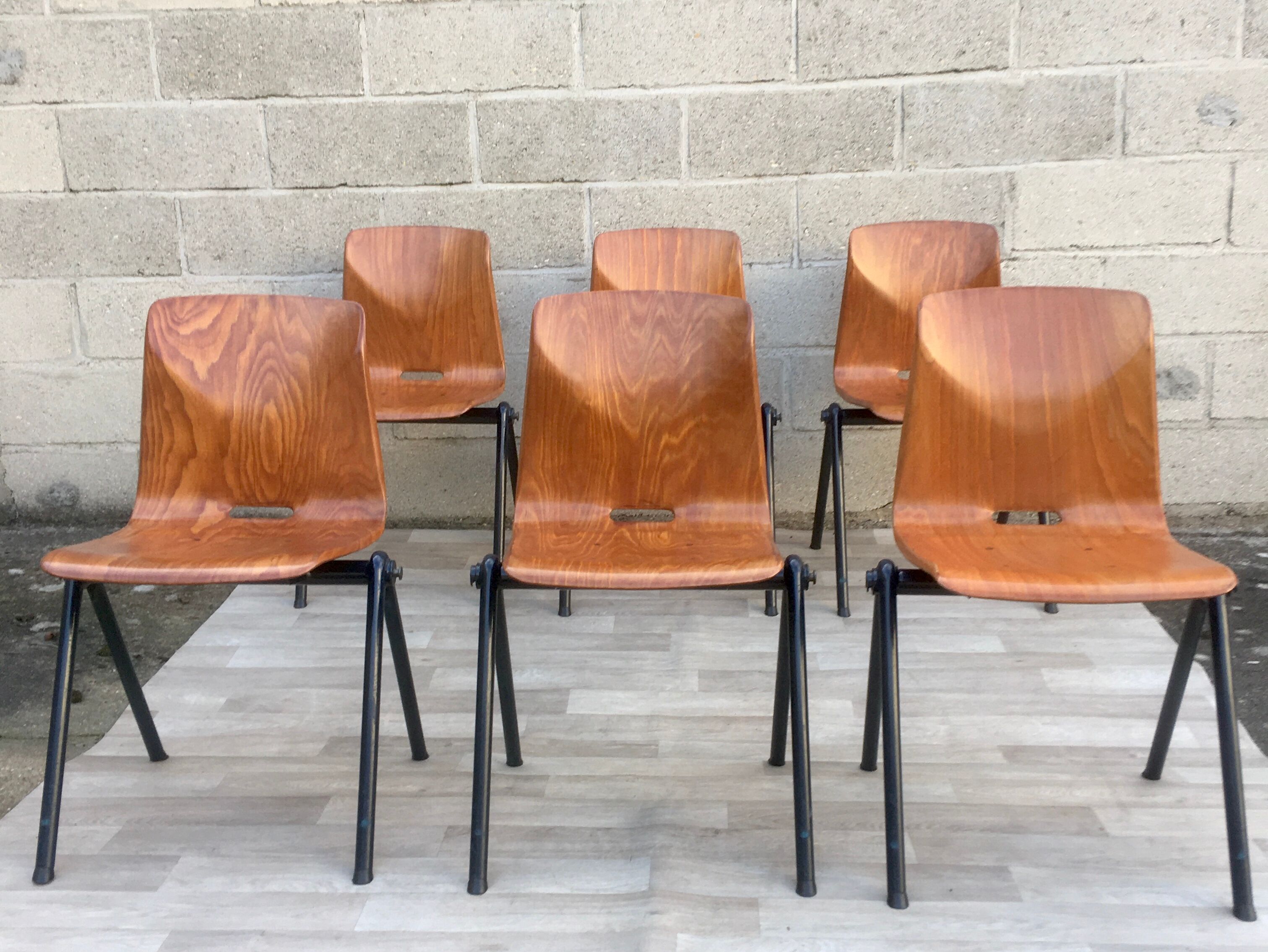 Set of 6 Galvanitas S30 industrial chairs