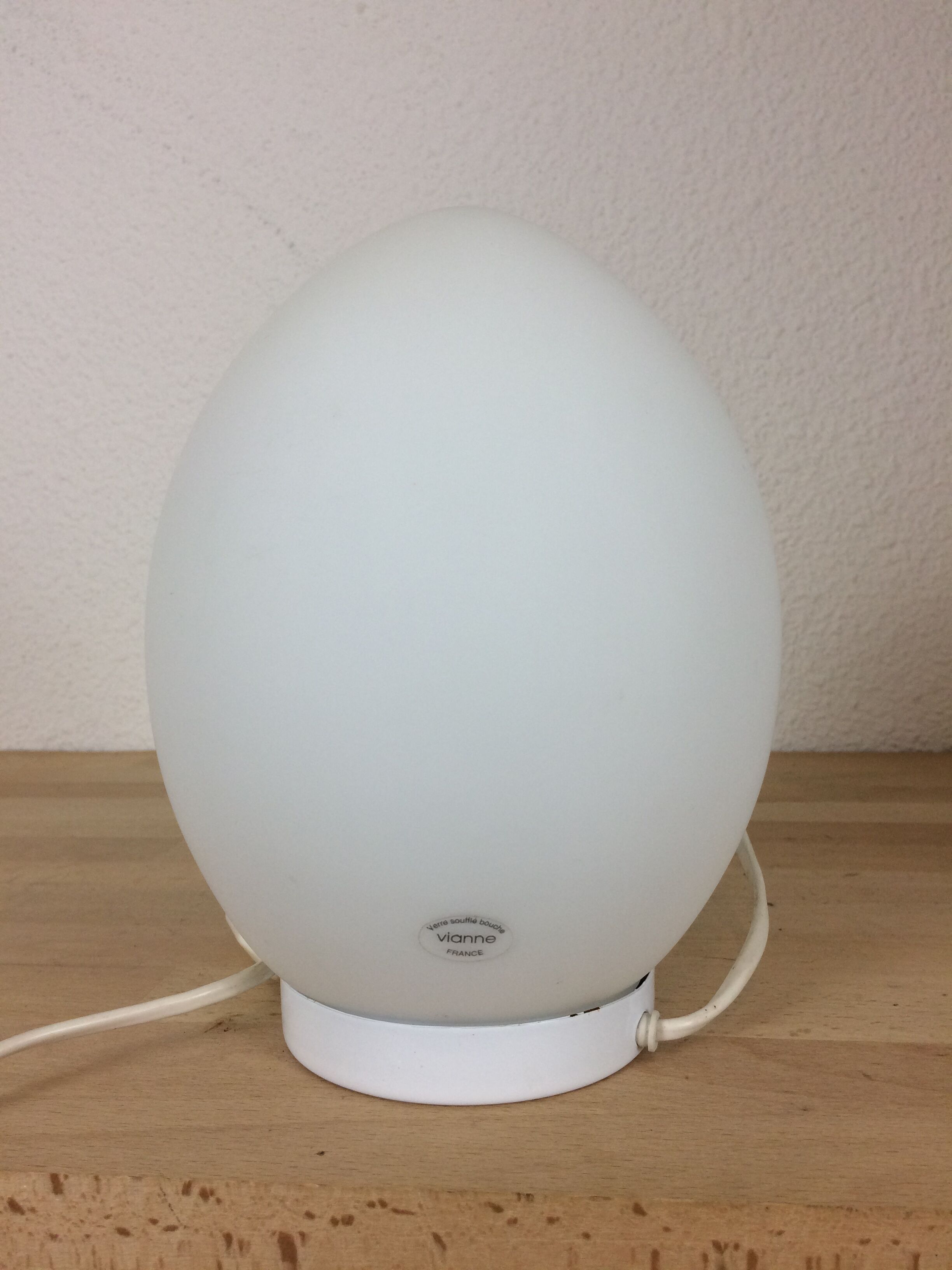 White Domec egg lamp, Vianne glass, 70s