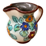 Antique cerart monaco ceramic pitcher chiseled flower decor 70's vintage