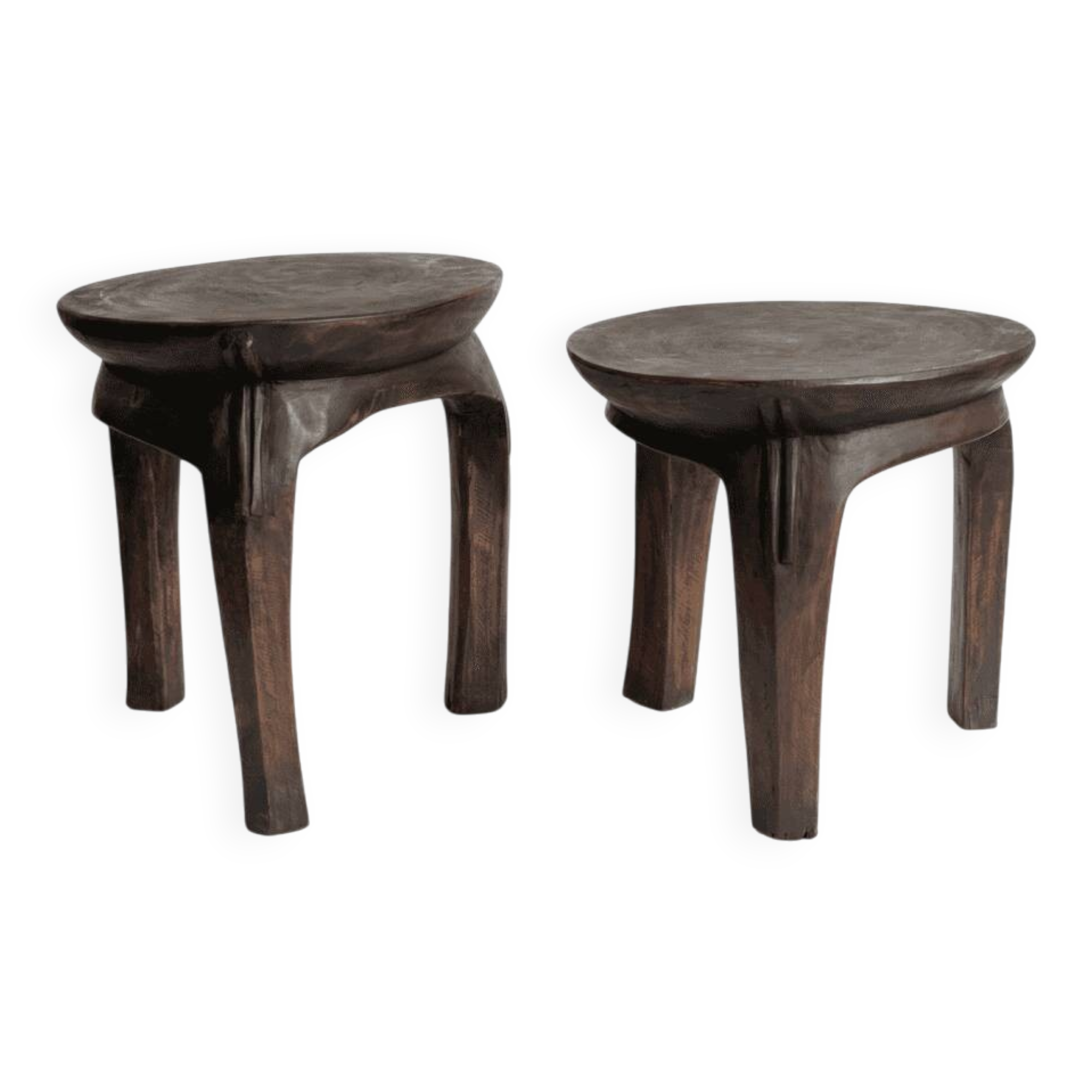 Lobi stool "Tanga" – 3 legs in carved wood – H38, H42 cm