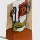 Abstract neo-primitive French portrait painting, mixed media on panel, 1999
